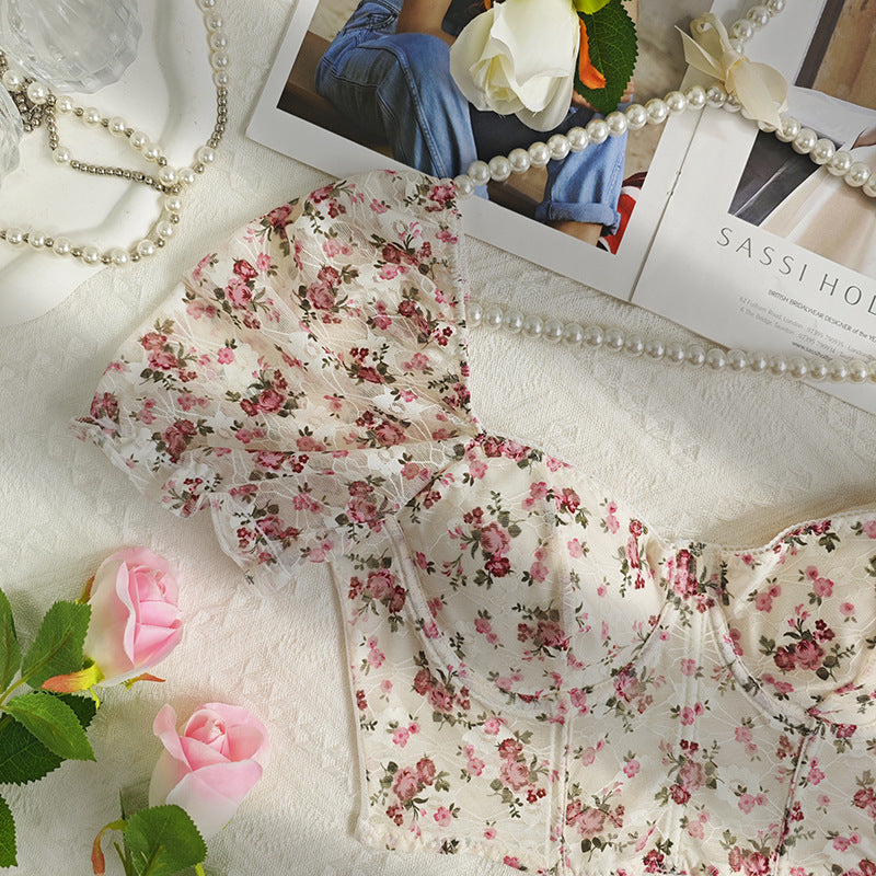 Floral print bustier top with short sleeves from the fashionable Cute Short Sleeve Corset collection