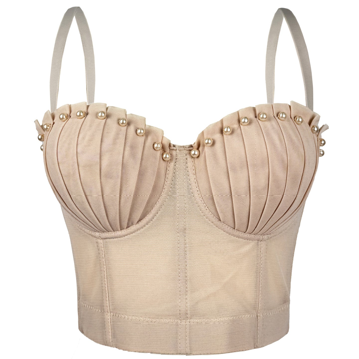 Langry beige lace underwire bra with pearl embellishments in fashion corset