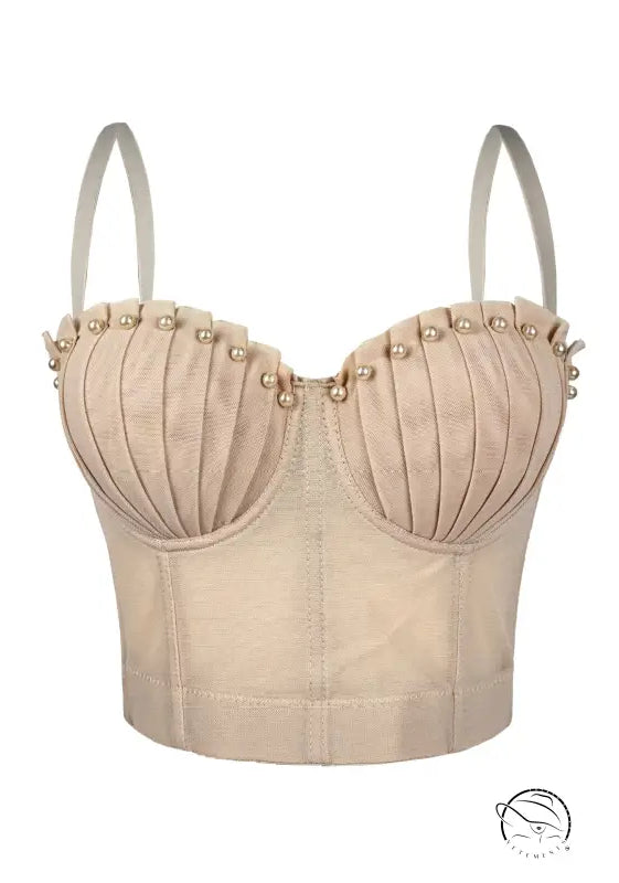 Langry beige lace underwire bra with pearl details in fashion corset