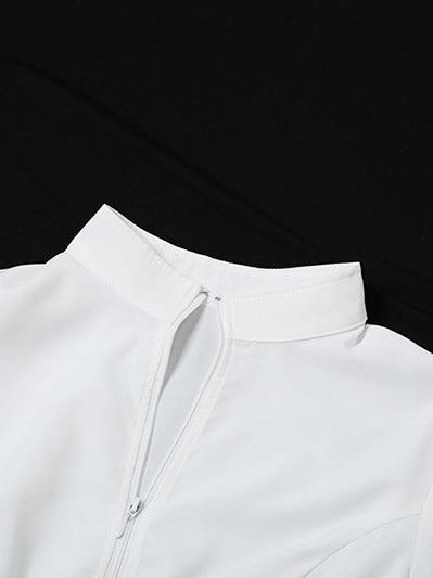 Summer Women Clothing Casual Trend Long Sleeve Zipper Waist Controlled Top Short Skirt Two Piece Set