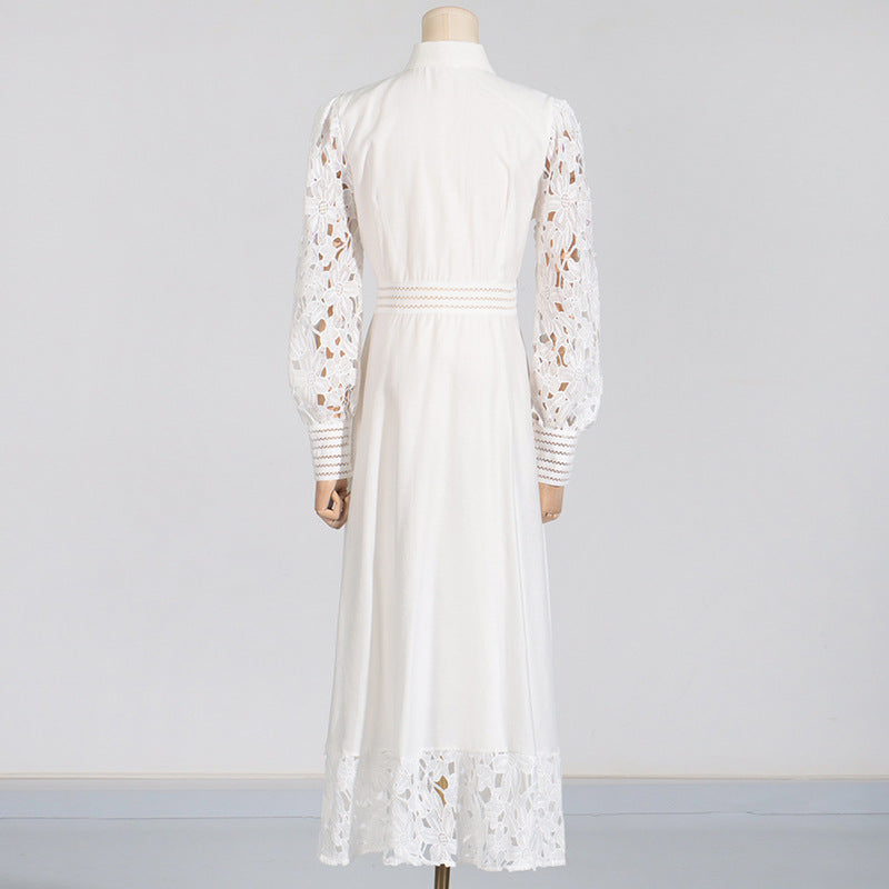 Elegant White Lace-Sleeved Maxi Dress for Women, perfect for summer fashion