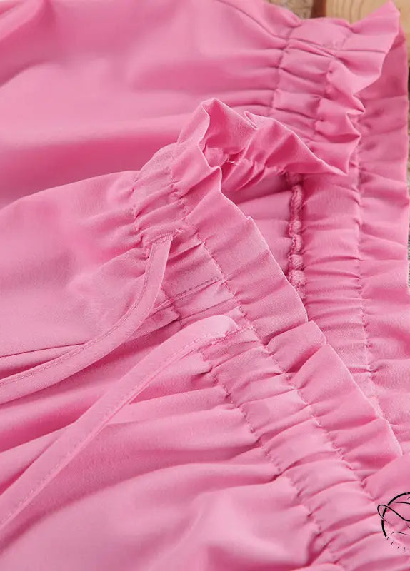 Pink ruffled langry shorts in casual loose comfortable fashion pajamas