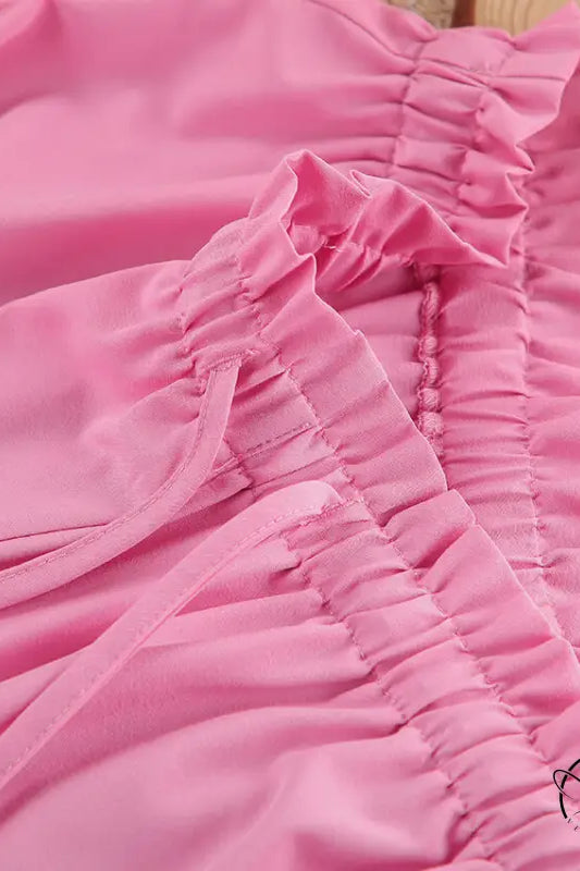 Pink ruffled langry shorts in casual loose comfortable fashion pajamas