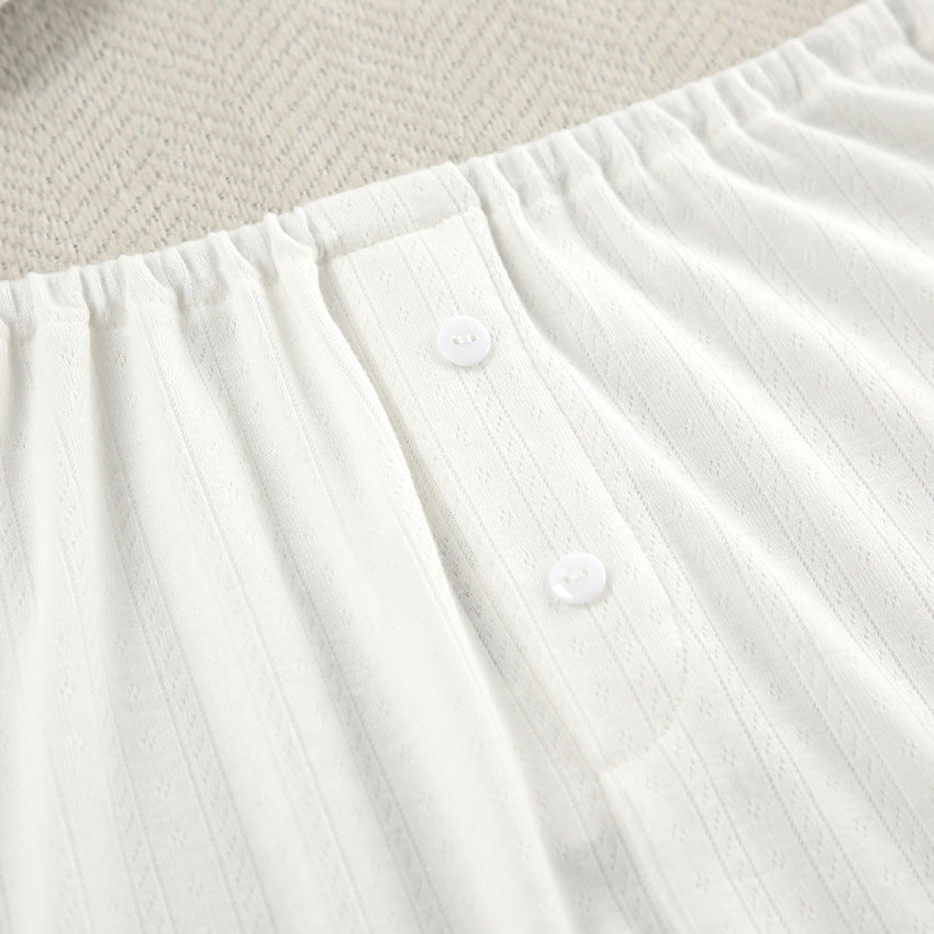 White button-front garment from Knitted Cardigan Shorts Homewear Sets, stylish ملابس for lounge fashion