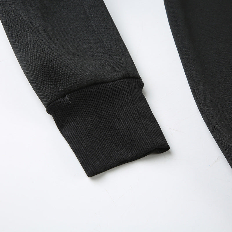 Black ribbed cuff on long sleeve of Retro Five Pointed Star Element Fur Collar Coat, stylish langry fashion ملابس