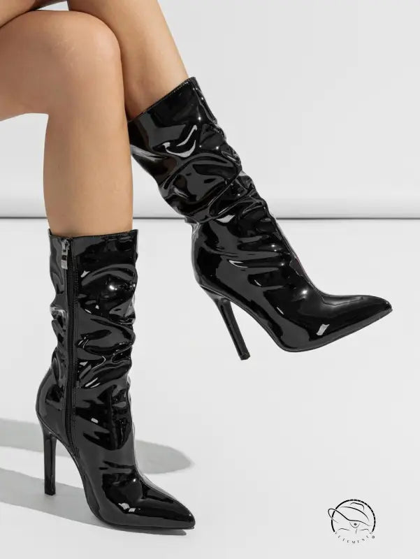 Leather Shoes Short High Heel Riding Boots