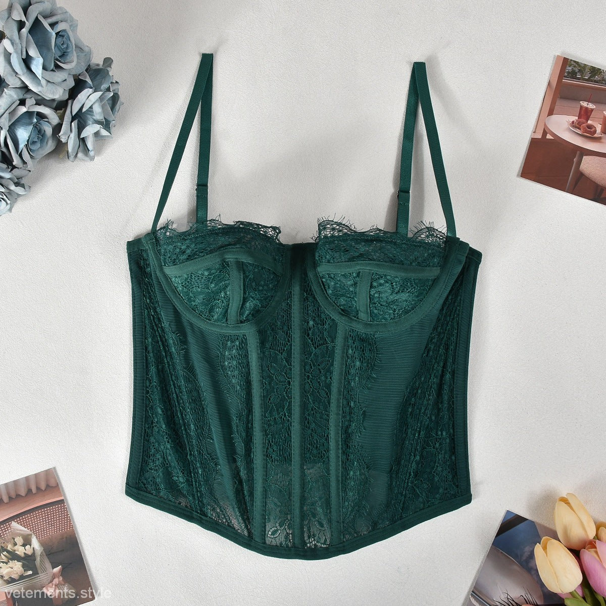 Green lace corset top from COMFY BODY SHAPING OUTERWEAR, sexy body shaping outerwear