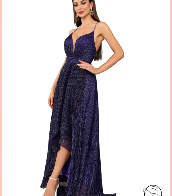 Elegant slim fit langry fashion evening dress in shimmering purple