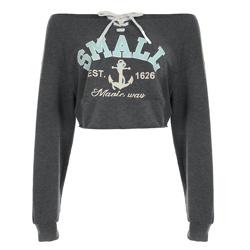 Gray cropped sweatshirt with nautical graphic for Langry fashion ملابس collection