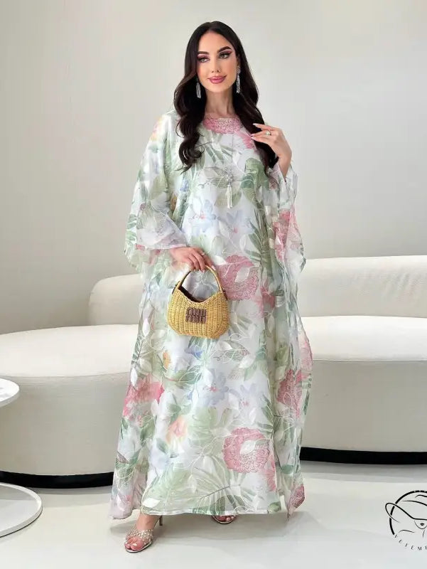 Enchanting embroidered batwing sleeve floral maxi dress in pastel langry fashion