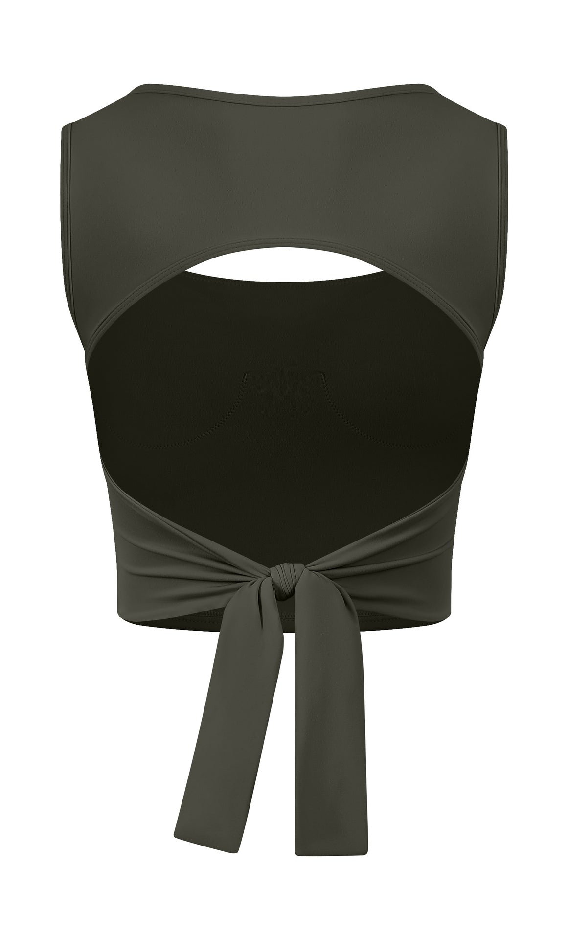 Olive green adjustable shockproof outdoor running bra with bow tie front and cutout back