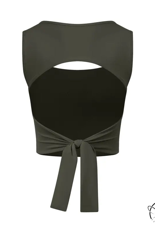 Olive green adjustable shockproof outdoor running bra with bow tie front