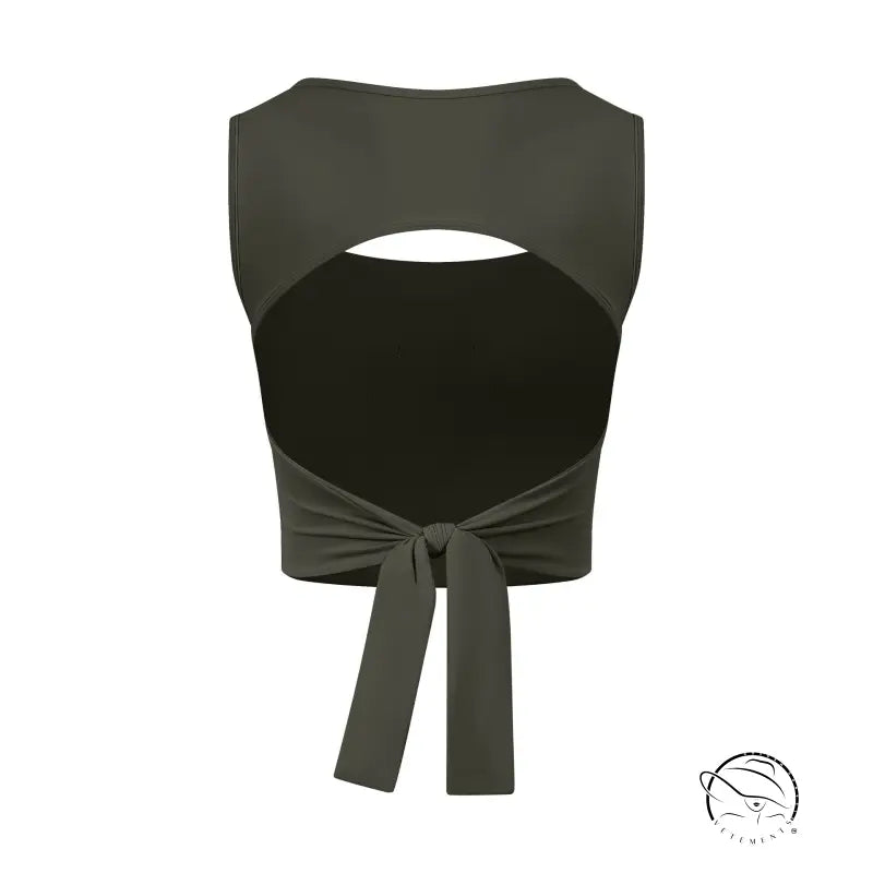 Olive green adjustable shockproof outdoor running bra with bow tie front