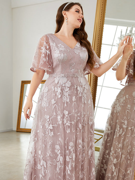 Elegant floral embroidered mauve gown from Langry Fashion showcasing ملابس sophisticated design