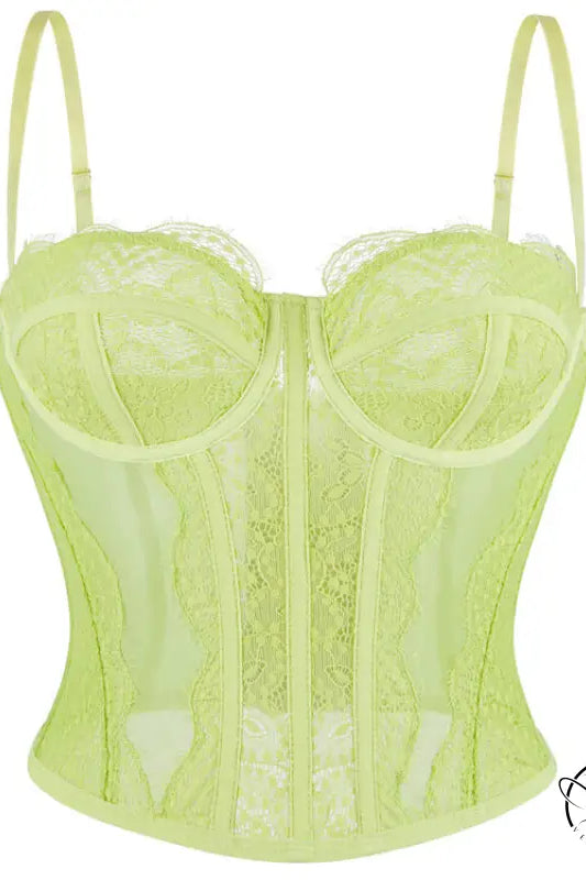 Neon green lace langry camisole top with mesh panels