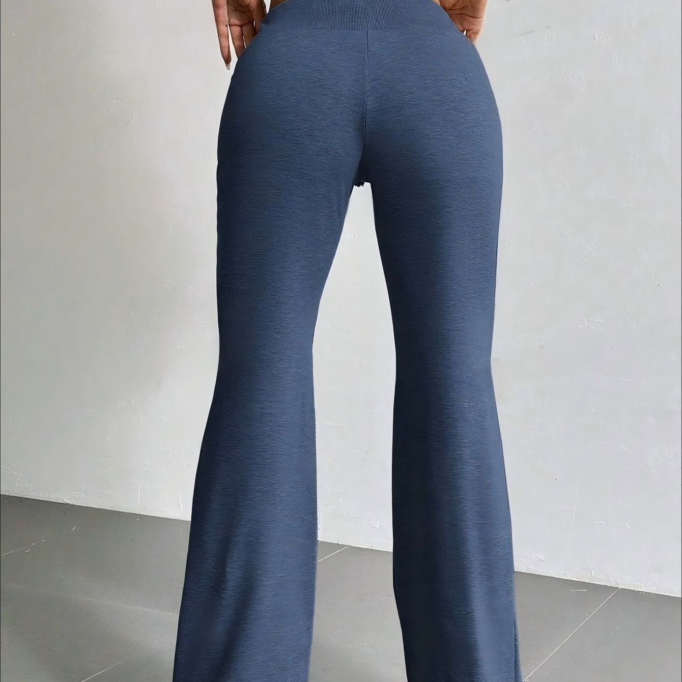 Blue knit flared pants from High Waist Casual Solid Color Bell Bottom Pants collection