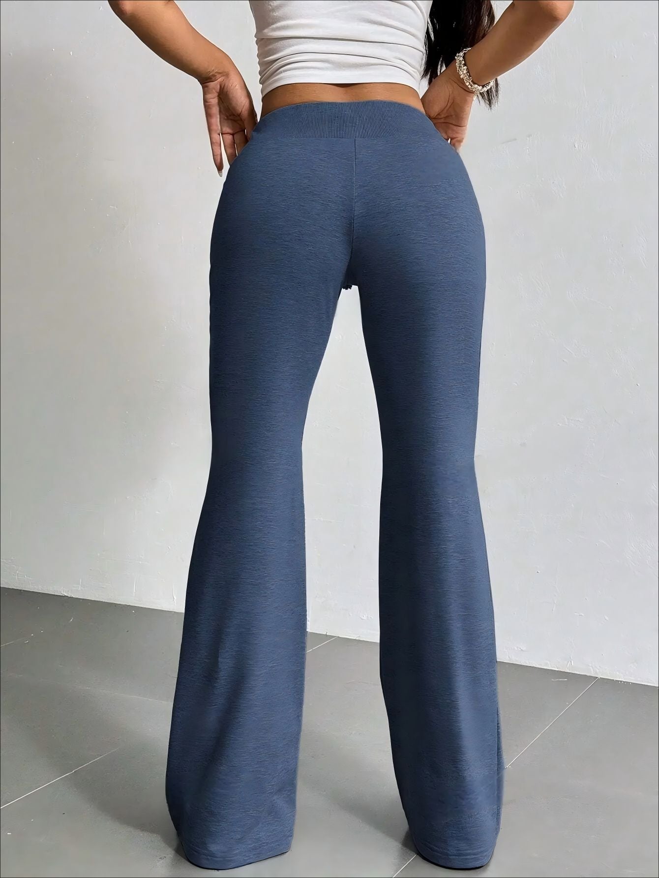 Blue knit flared pants from High Waist Casual Solid Color Bell Bottom Pants collection