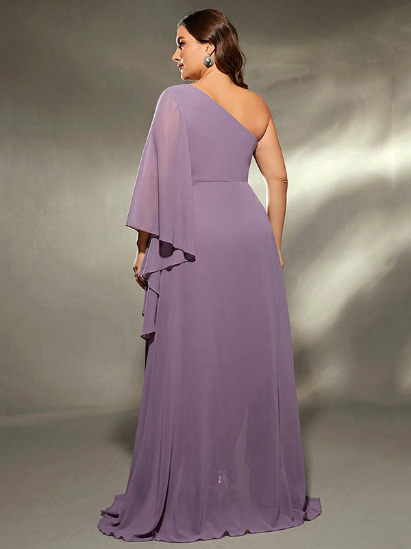 Lavender one-shoulder chiffon gown from the Purple One Shoulder Evening Dress fashion collection