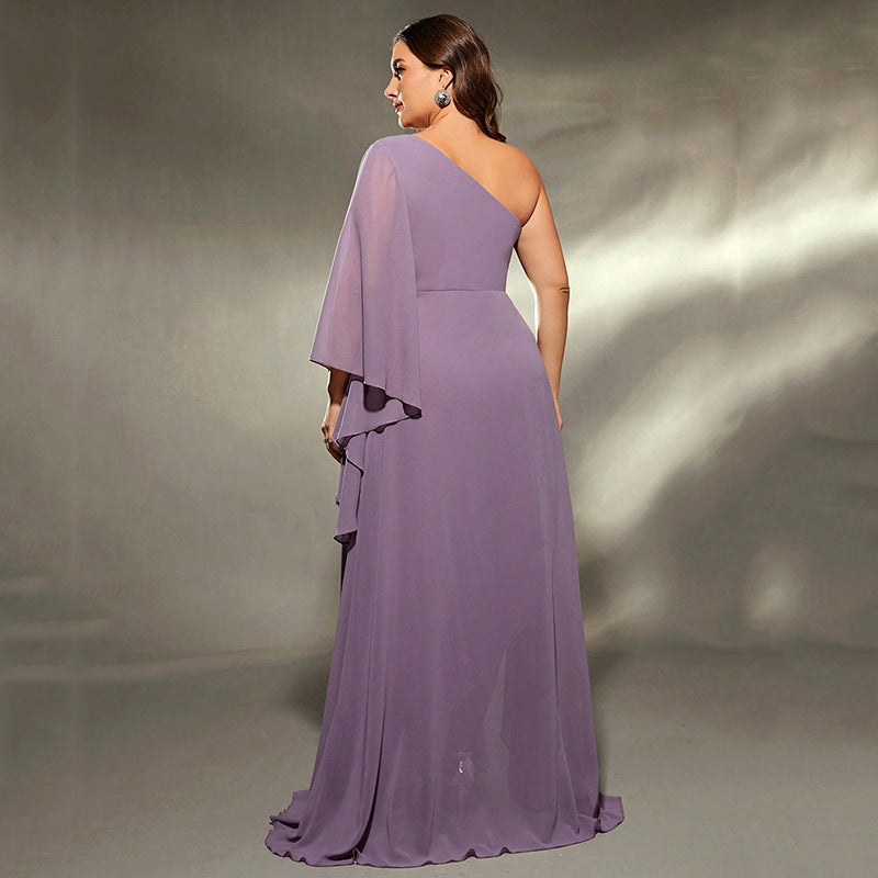 Lavender one-shoulder chiffon gown from the Purple One Shoulder Evening Dress fashion collection