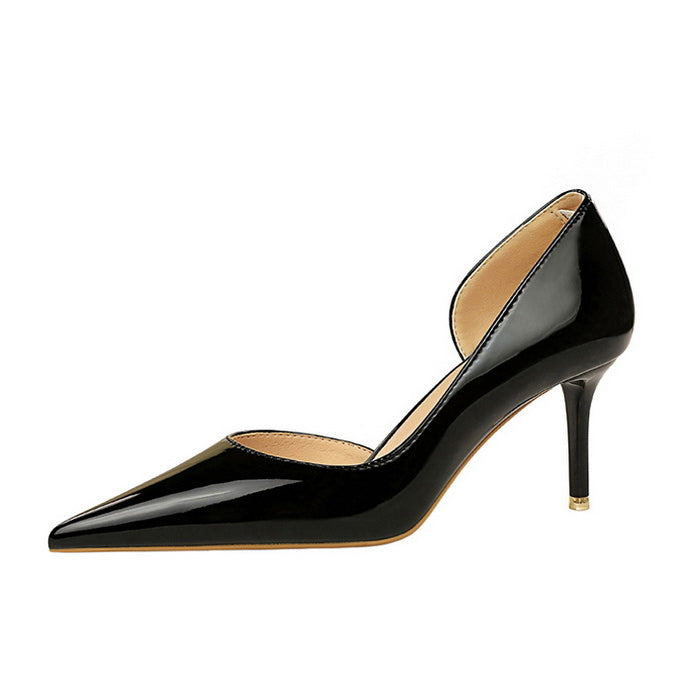 Shiny Patent Leather Side Hollow out High Heels