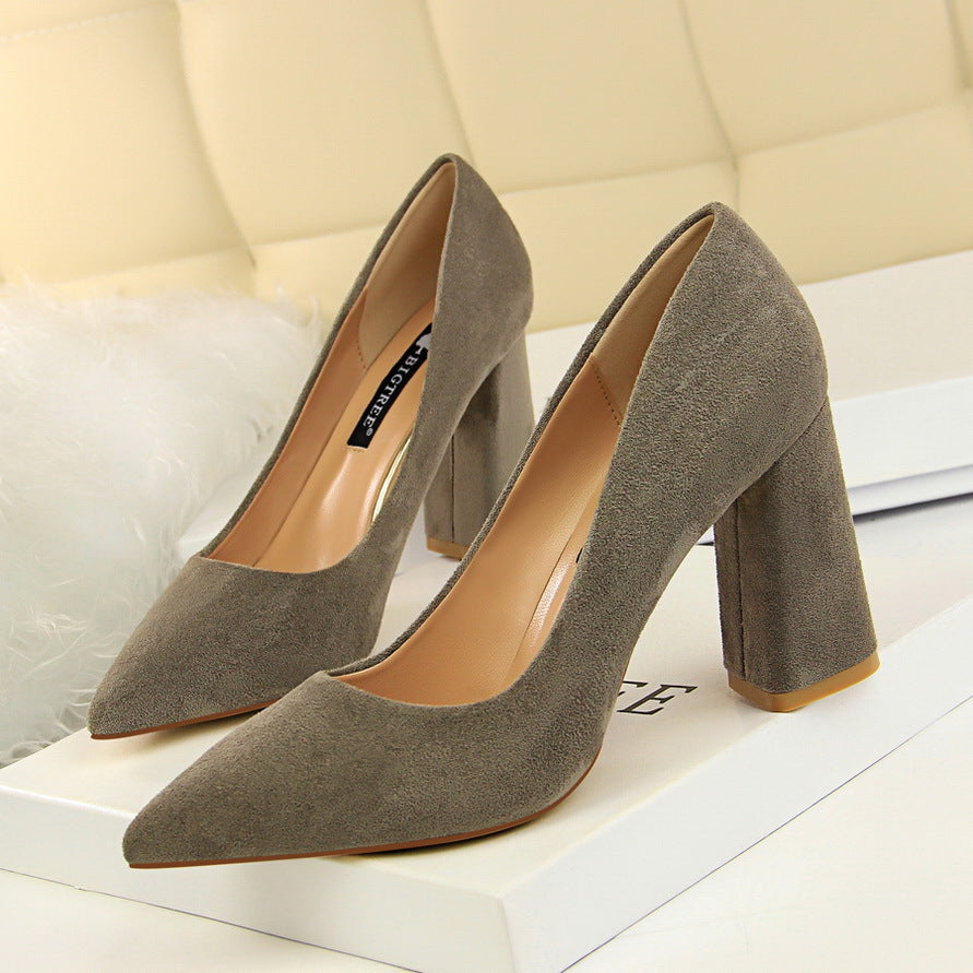 Pair of gray suede high heels from Comfy Skinny High Heels for elegant fashion styles