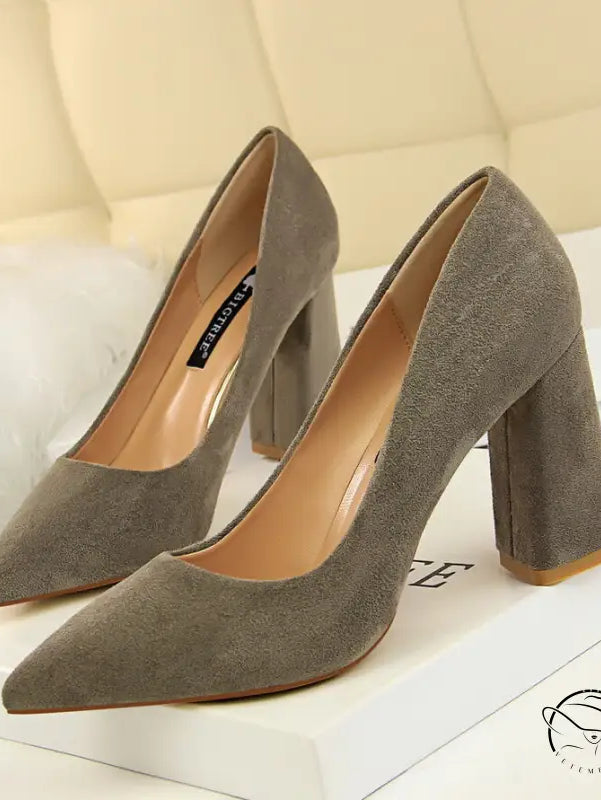 Pair of gray suede Comfy Skinny High Heels in langry fashion