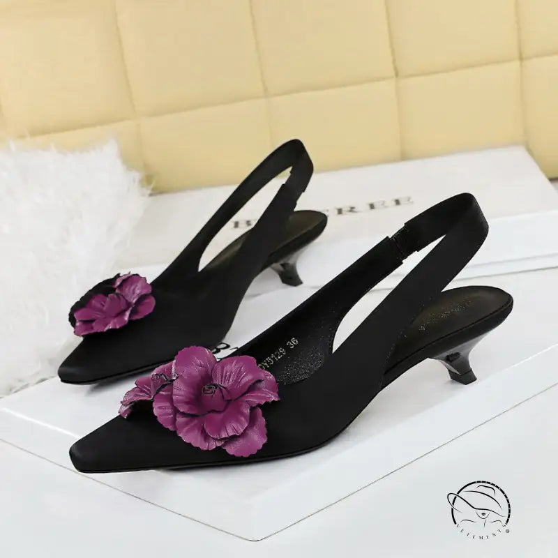 High Grade Floral Pointed Mid Heel Sandals