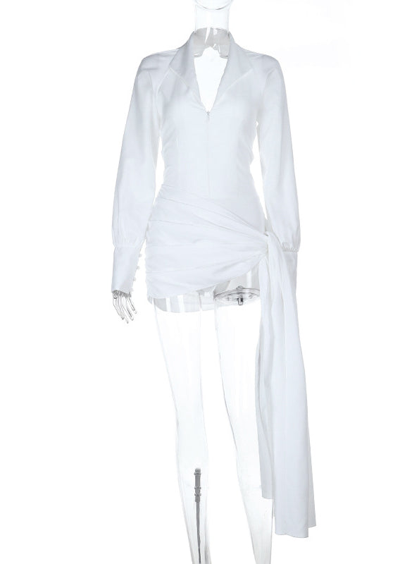 Langry fashion white sheer blouse with high-low hemline and pants