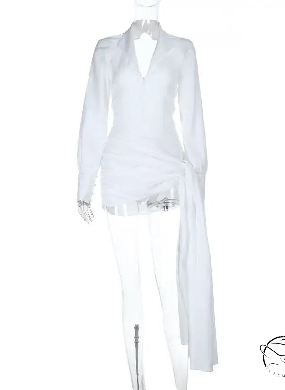 White sheer langry blouse with lace-up details and slim fit pants