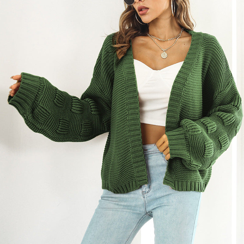 Green knit cardigan with regular sleeves from Casual Retro Knitted Cardigan Sweater, fashionable and cozy