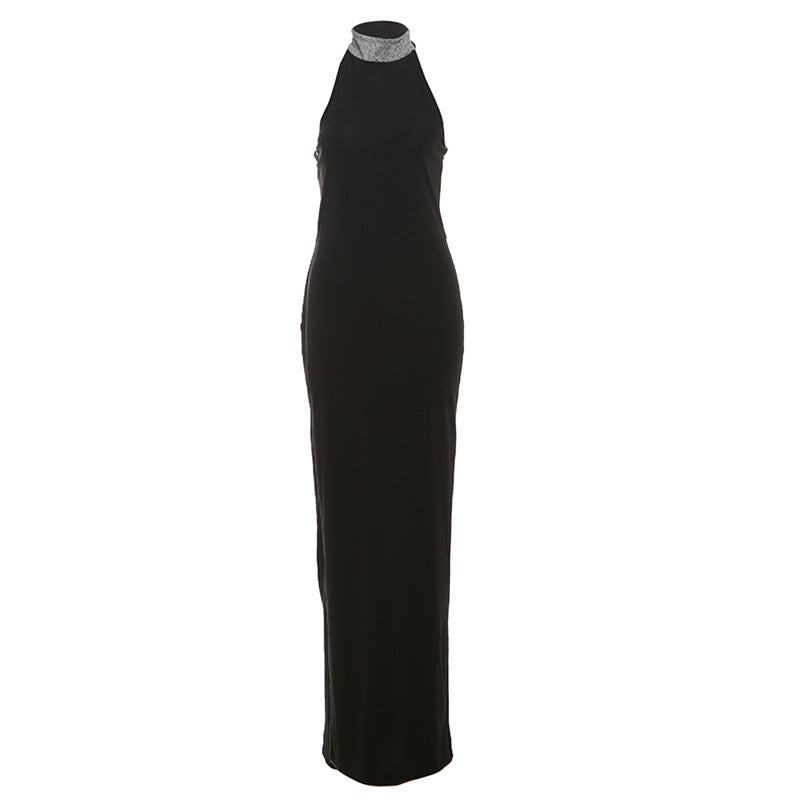 Elegant black sleeveless maxi dress with embellished collar perfect for fashion and ملابس enthusiasts