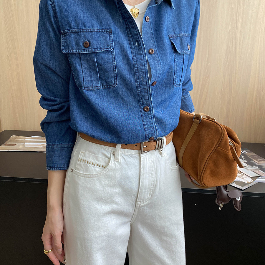 Relaxed Pocket Design Casual Denim Shirt