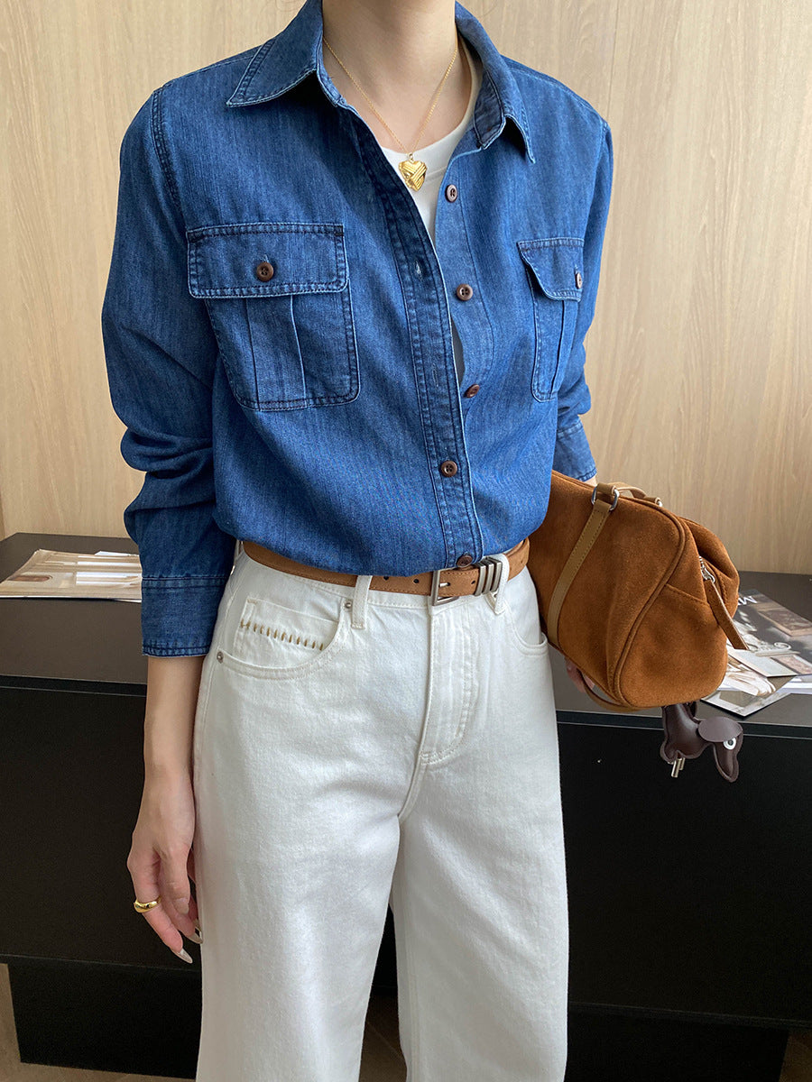 Relaxed Pocket Design Casual Denim Shirt