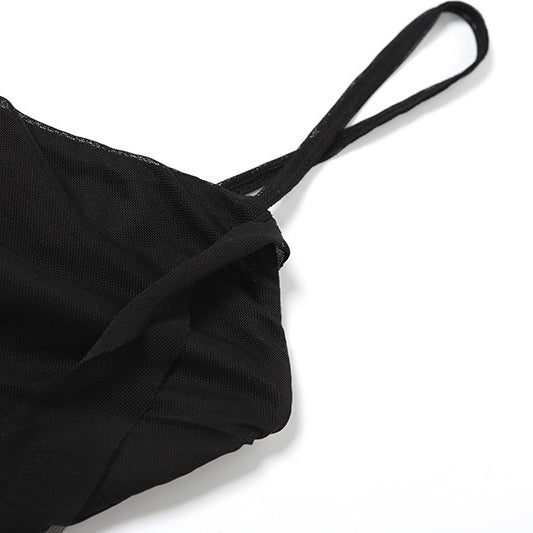 Spring Summer Girls Mesh See Through Split Irregular Asymmetric Spaghetti Strap Dress