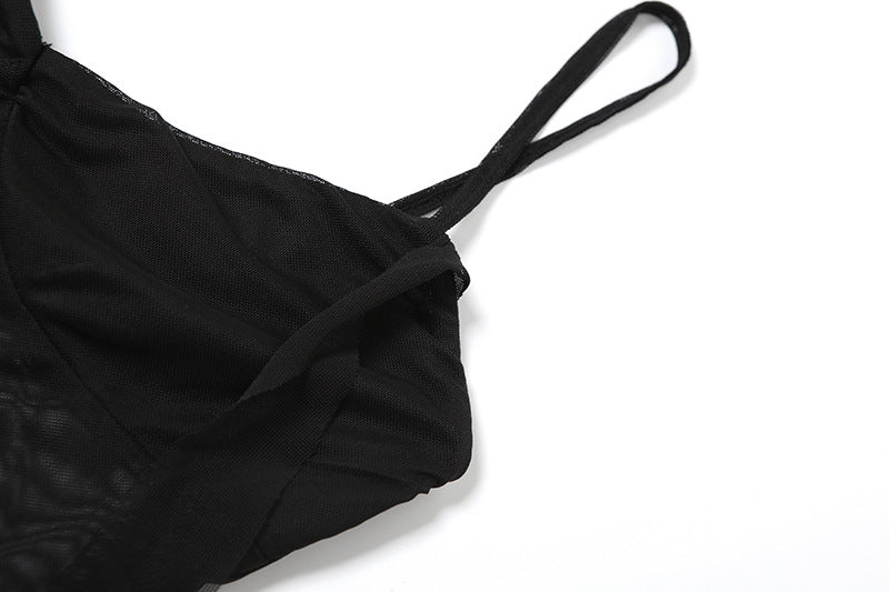 Spring Summer Girls Mesh See Through Split Irregular Asymmetric Spaghetti Strap Dress