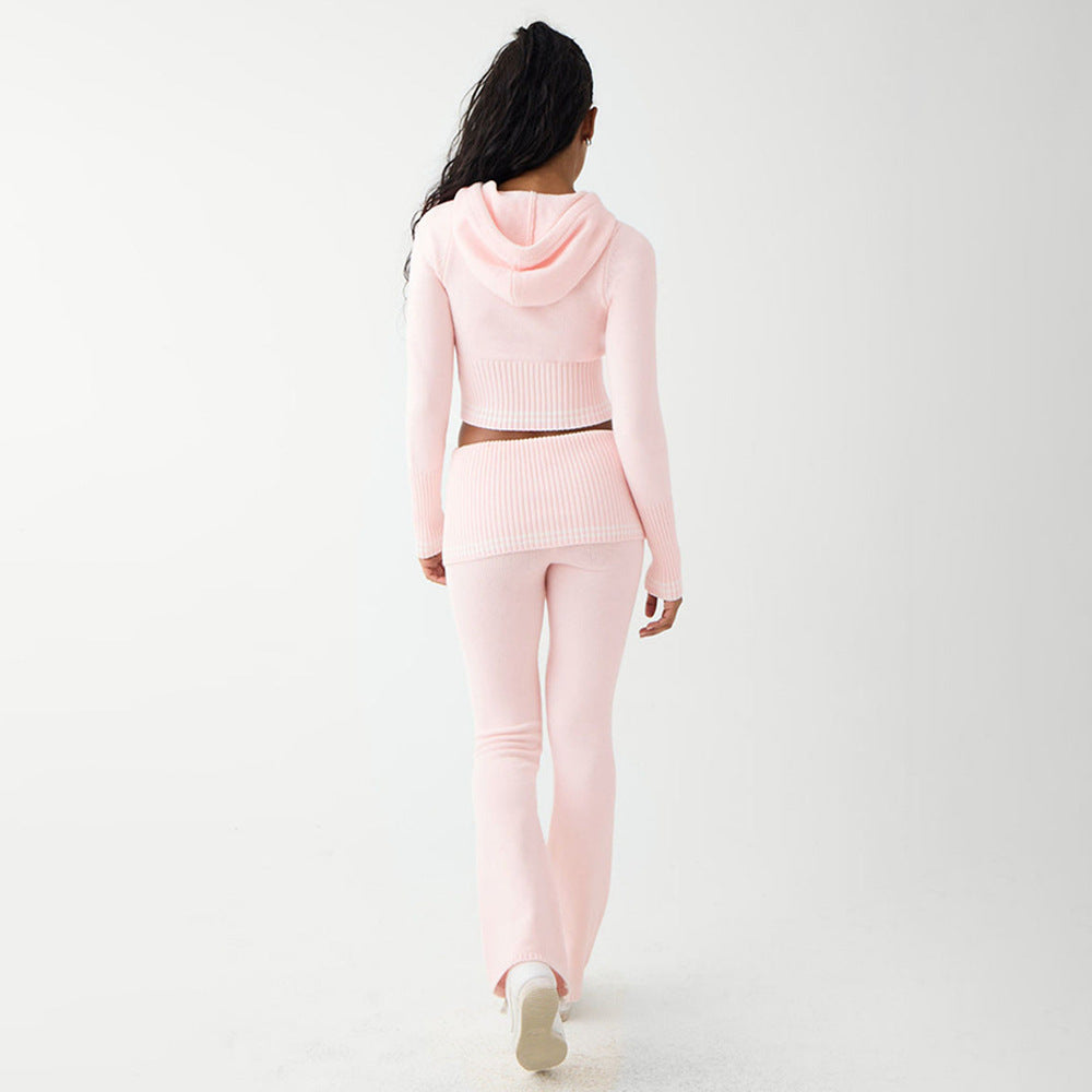 Pink knit lounge set from Winter Knitted Two-Piece Bare collection showcasing comfortable fashion and ملابس