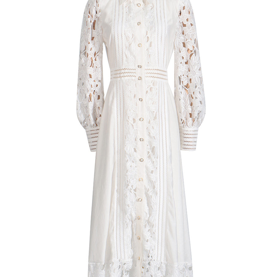 White lace-sleeved midi dress from French High Grade Dress Summer Women Clothing collection