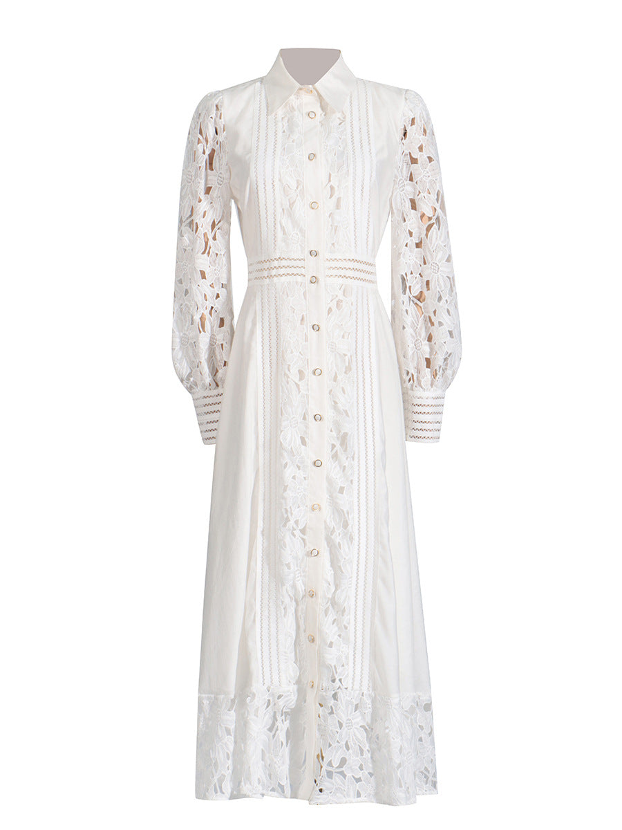 White lace-sleeved midi dress from French High Grade Dress Summer Women Clothing collection