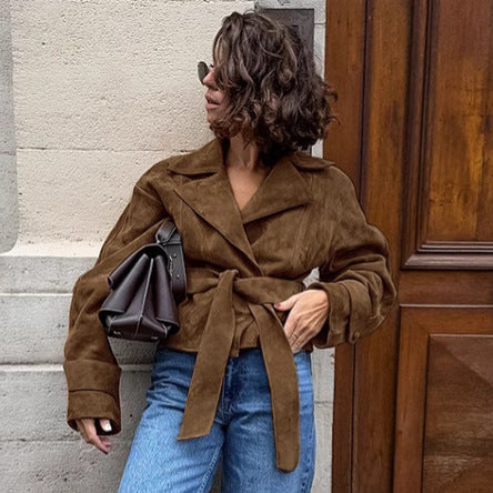 French Casual Brushed Velvet Coat