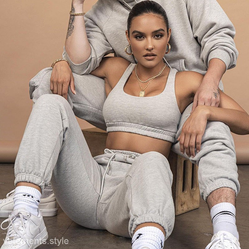 Gray athletic wear from TRENDY TANK TOP SET featuring ankle tied lace in a trendy two-piece set