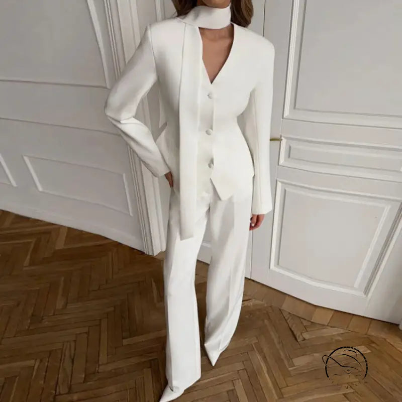 Langry fashion white tailored jumpsuit in two-piece set