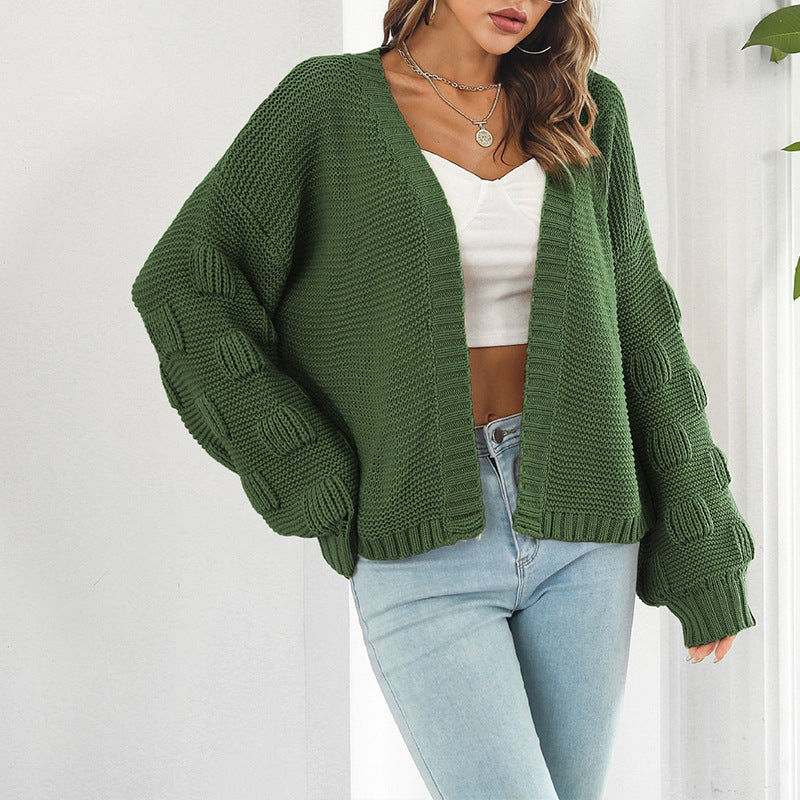 Green knit cardigan with regular sleeves from the Casual Retro Knitted Cardigan Sweater collection in fashion style
