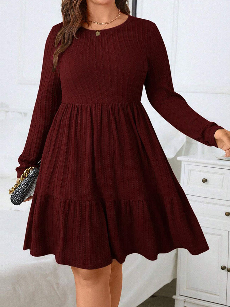 Elegant Red Midi Dress featuring long sleeves, tiered design, and smocked bodice
