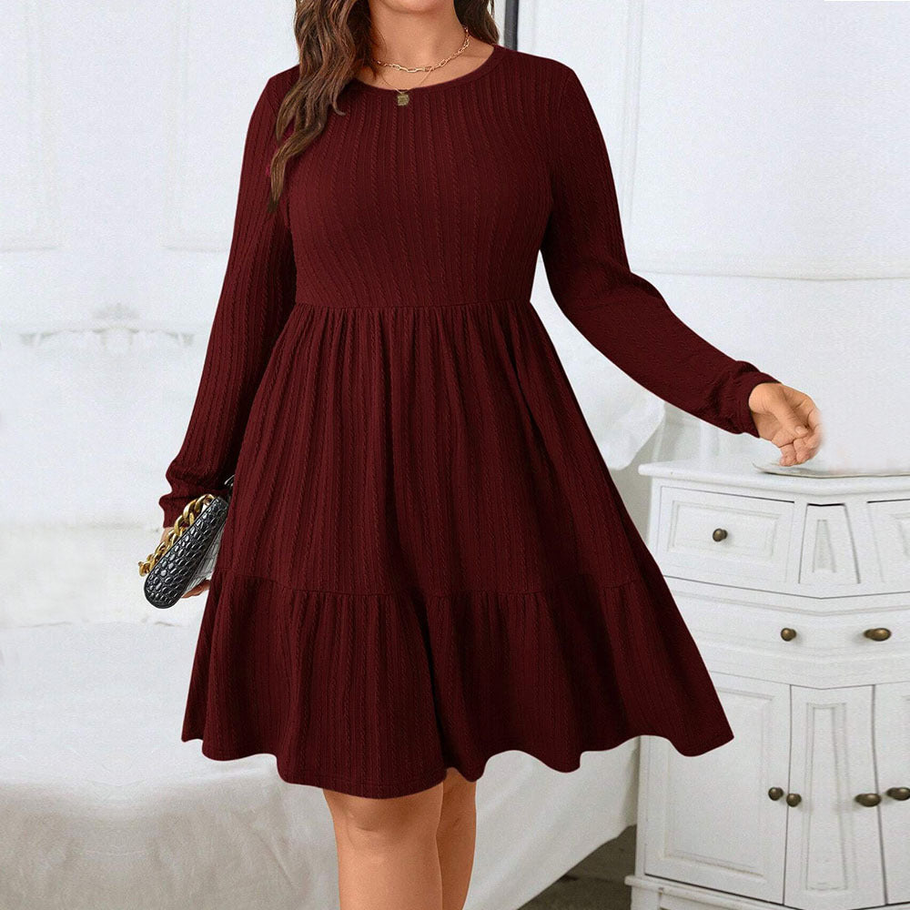 Elegant Red Midi Dress featuring long sleeves, tiered design, and smocked bodice
