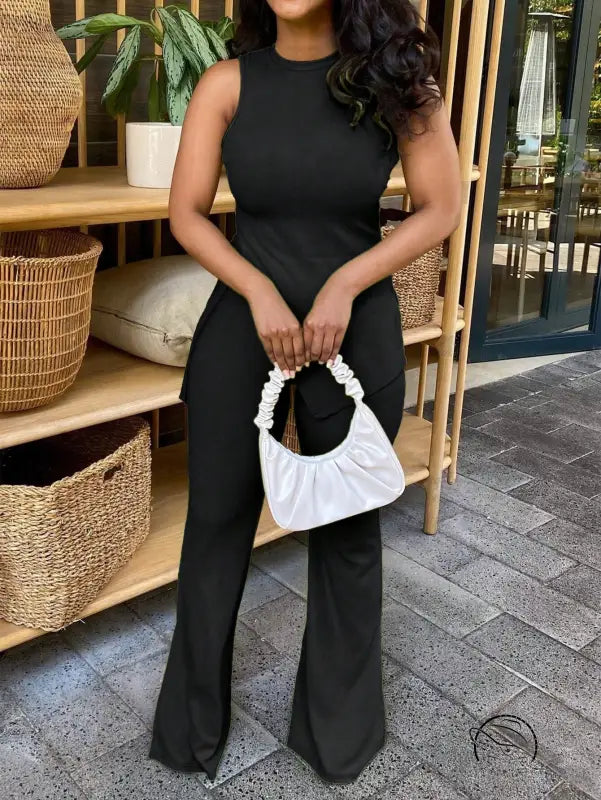 Summer Sleeveless Top Wide Leg Casual Pants Two Piece Set