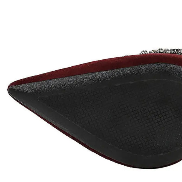 Burgundy velvet Rhinestone Cocktail Stiletto Heel with rhinestones and textured sole in langry fashion