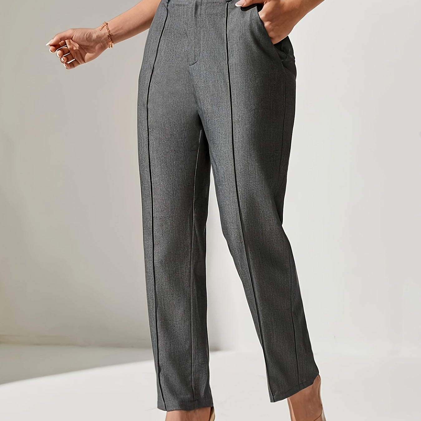 High-waisted grey dress pants with pleats for women’s fashion and ملابس versatility