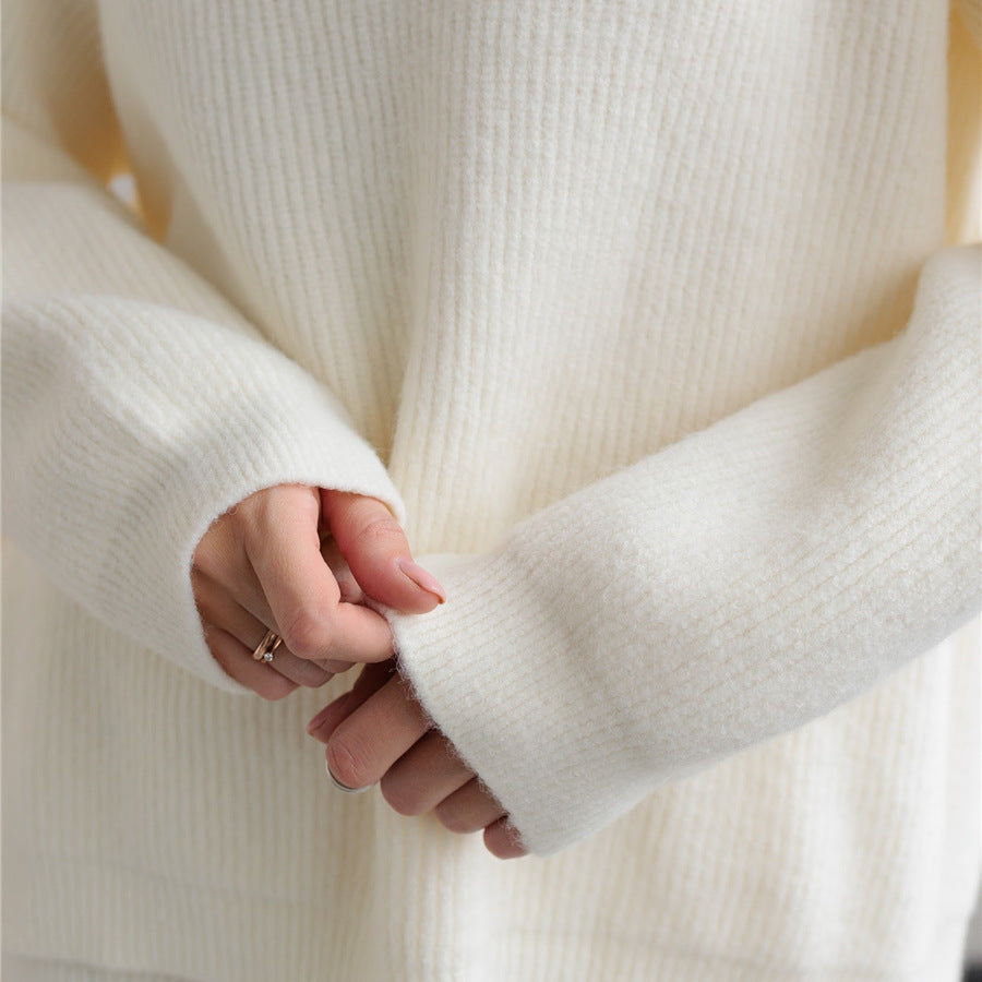 Cream-colored ribbed knit sweater from Elegant Design Cardigan Knitted Skirt Sets for fashion