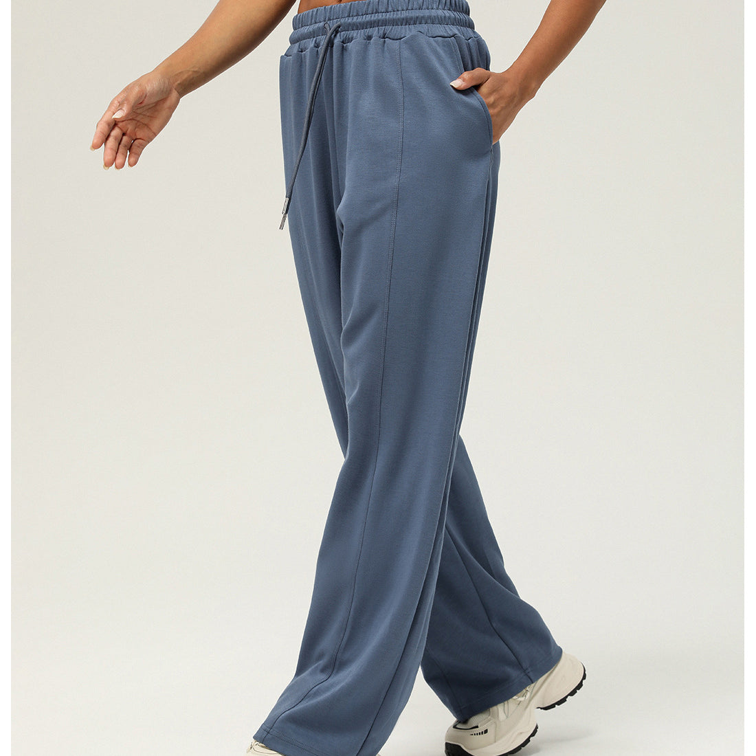 Blue-gray Casual Fitness Yoga Pants with elastic waistband and straight-leg design for stylish comfort