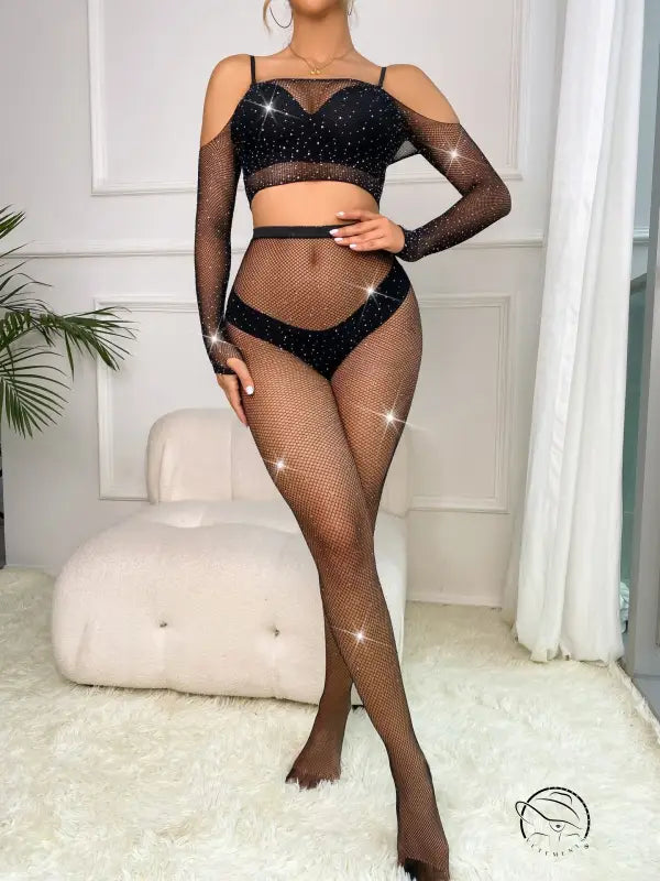 Chest Wrapped Rhinestone Lingerie Drill Starry Split Set